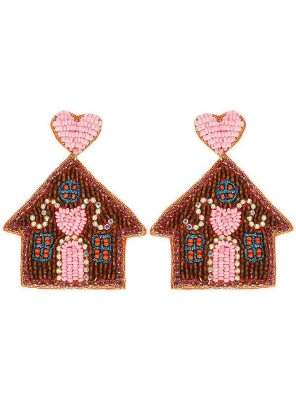 Gingerbread House Christmas Seed Bead Statement Earrings